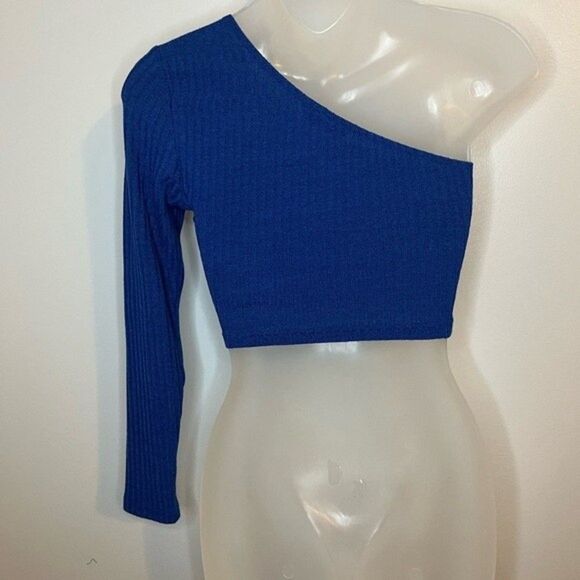 SHEIN EZwear Ribbed One-Shoulder Crop Top Blue Size Small - Picture 2 of 6